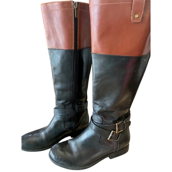 Marc Fisher Leather Riding Boots Women’s Size 7 M Two Toned Brown Black - Picture 2 of 6